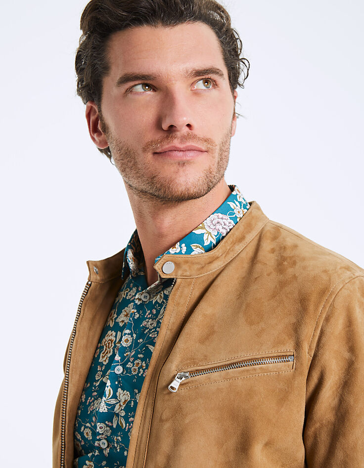 Hellbraune Herren-Velourslederjacke-5