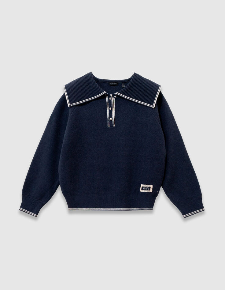 Pull marine tricot col marin fille-1