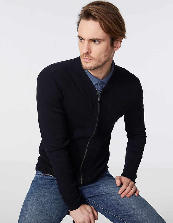 Men’s navy baseball-look cardigan-1