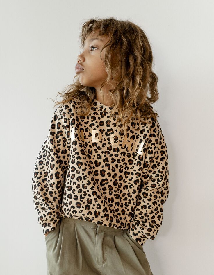 Sudadera beige estampado leopardo niña-1