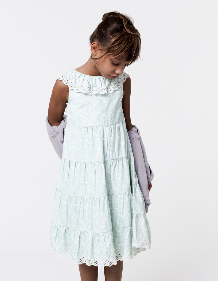Aqua Maxikleid, Blumenprint, Mädchen-1