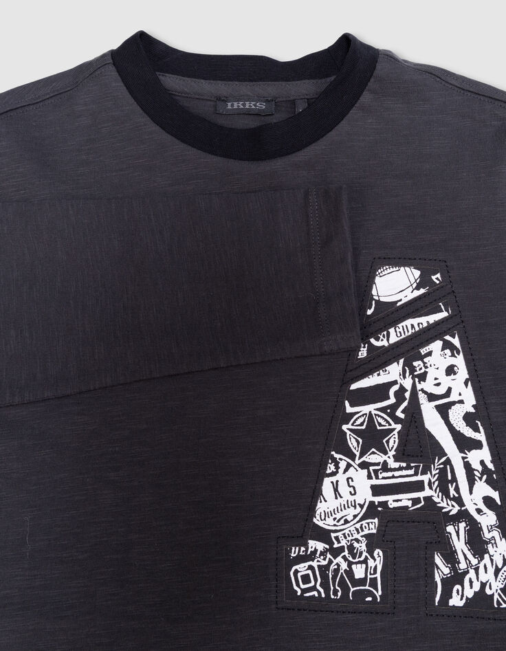 Grau meliertes Langarm-Jungenshirt Maxi-Buchstaben A-5