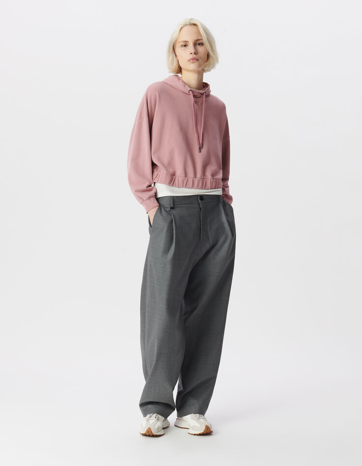 Sweat à capuche rose coton bio oversize molleton Femme-1