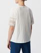 Wit T-shirt ronde hals kanten mouwen-3