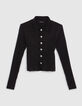 Schwarze gerippte Strickjacke mit Knopfleiste f&uuml;r Damen-7