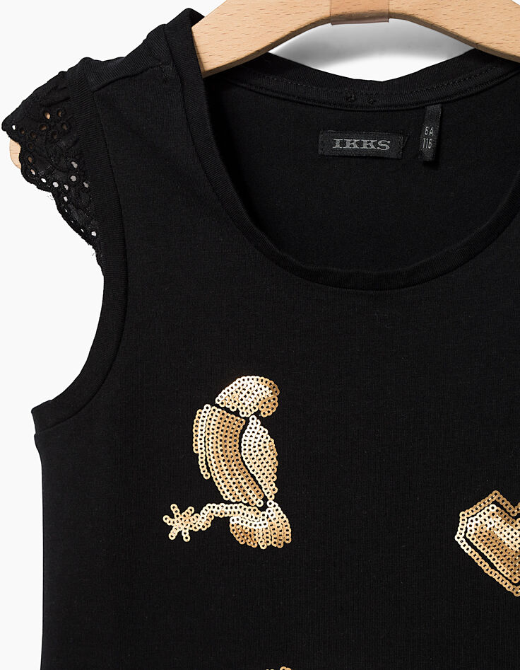 Girls’ black vest top, camel sequins-3 Girls’ black vest top, camel sequins-3