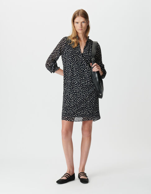 Robe courte marine imprimé pois ceinture amovible Femme - IKKS
