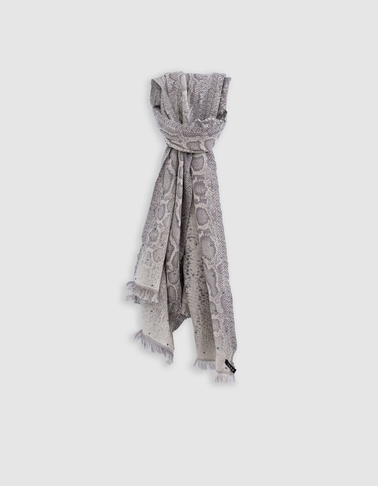 Gray jacquard scarf with python and pearl pattern Women-1