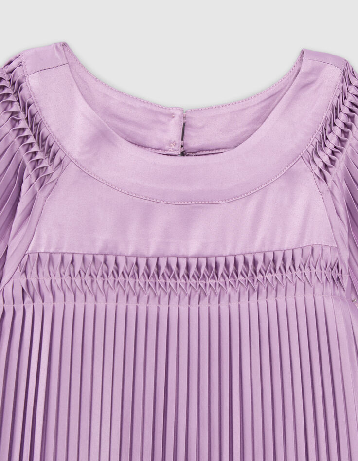 Lavendel gesatineerde jurk pliss&eacute; meisjes-2