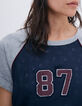 Women’s navy T-shirt dress with grey sleeves-4
