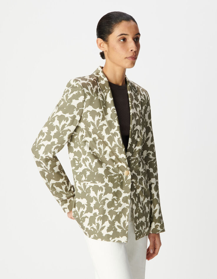 Veste de tailleur kaki imprim&eacute; v&eacute;g&eacute;tal Femme-4
