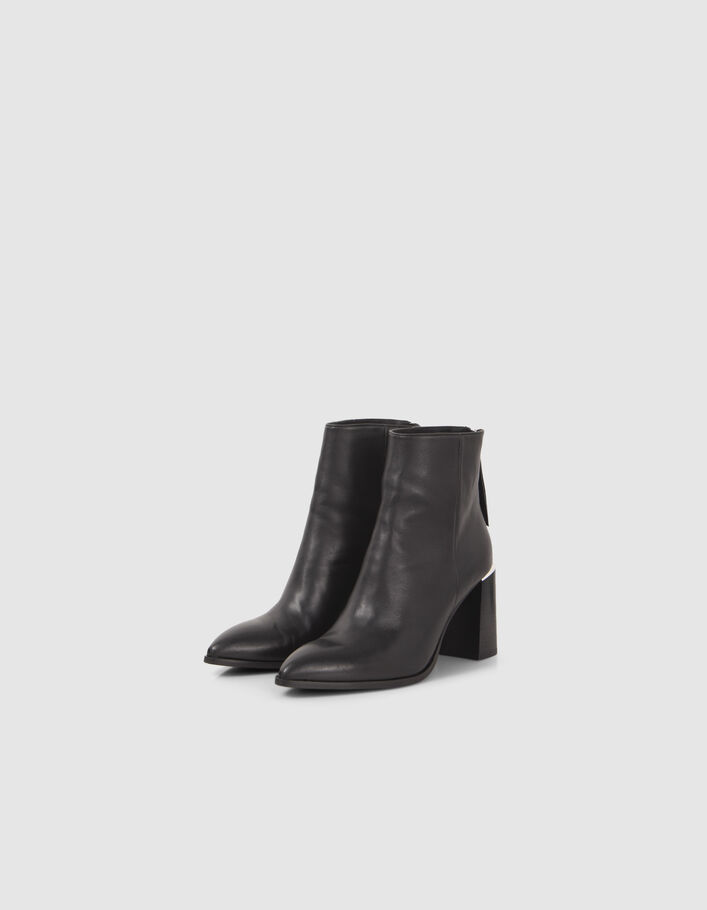 Boots noirs zippés cuir avec barrette métal Femme - IKKS