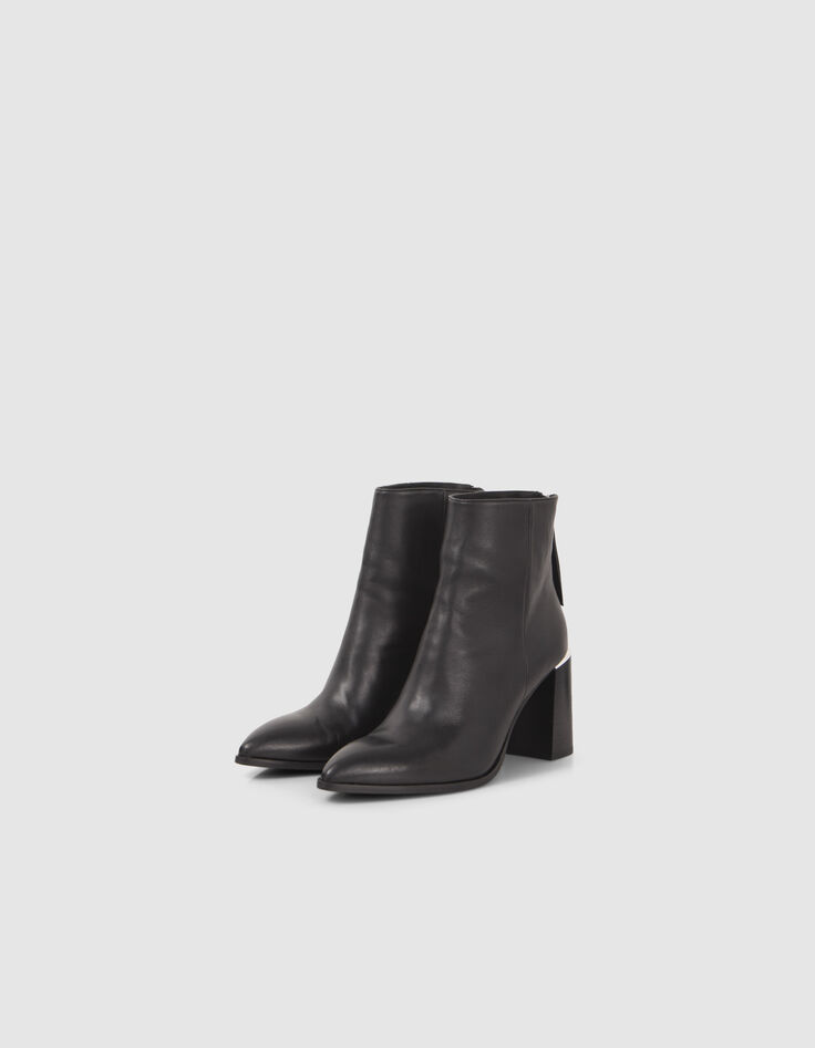 Boots noirs zipp&eacute;s cuir avec barrette m&eacute;tal Femme-5