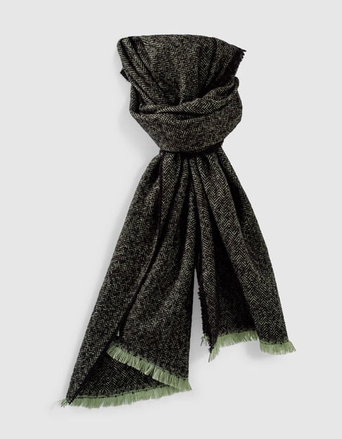 Men’s sage scarf with navy chevron motif