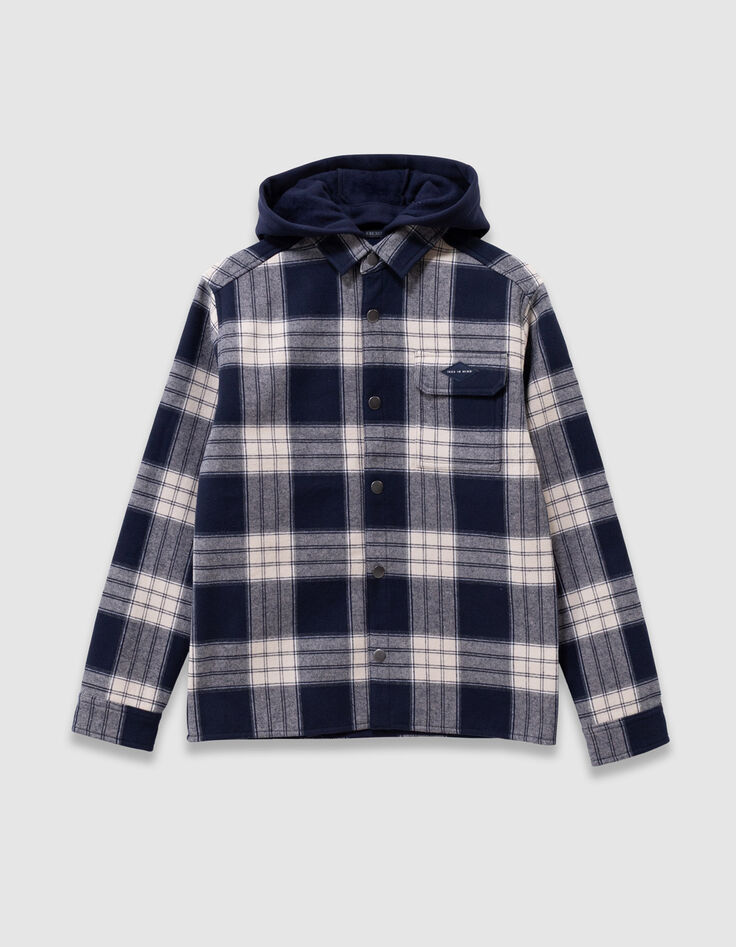 Sobrecamisa azul marino cuadros capucha extraíble niño-3