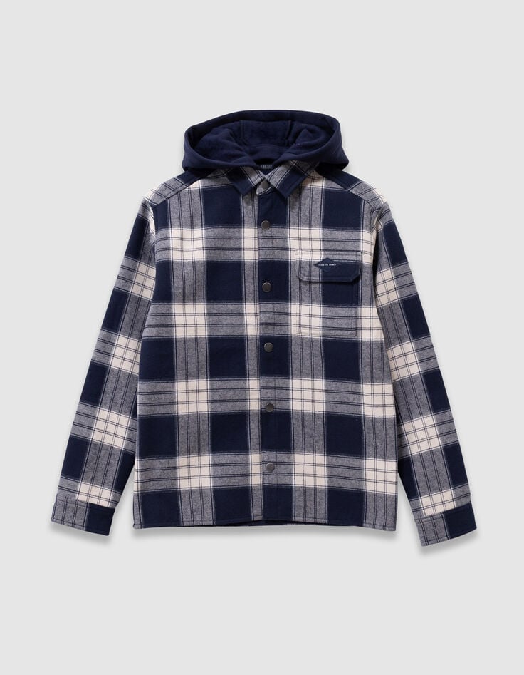 Sobrecamisa azul marino cuadros capucha extraíble niño-3 Sobrecamisa azul marino cuadros capucha extraíble niño-3