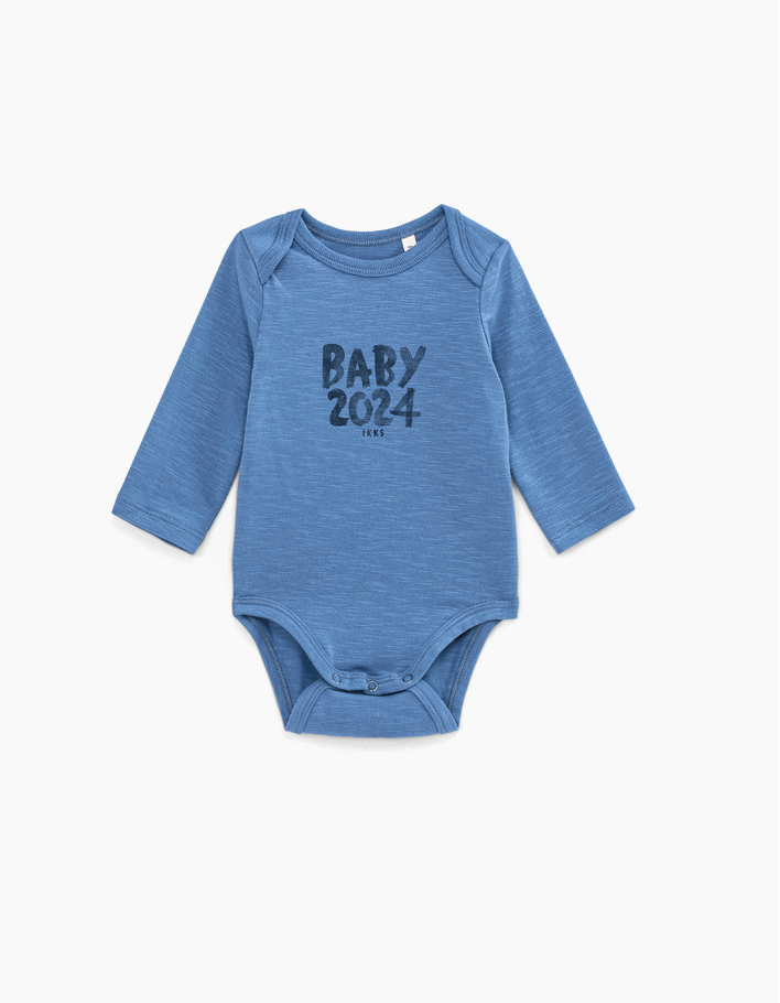 Baby’s medium blue organic cotton bodysuit to personalise - IKKS