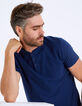 Polo indigo en coton relief&eacute; Homme-1