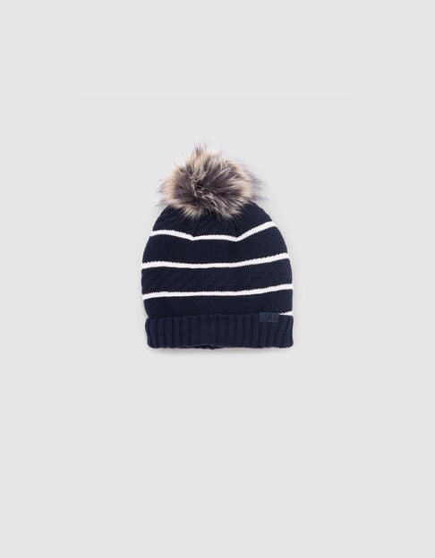 Bonnet marine tricot fourré rayures garçon - IKKS