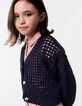 Cardigan marine coton bio tricot ajouré fille-1