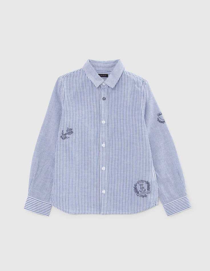 Camisa azul rayas blancas y bordados niño-1