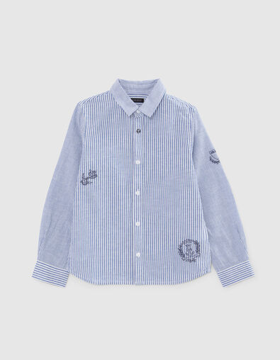 Boys’ blue shirt with white stripes and embroidery - IKKS