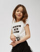 Camiseta blanco roto con mensaje y coletero ni&ntilde;a-6