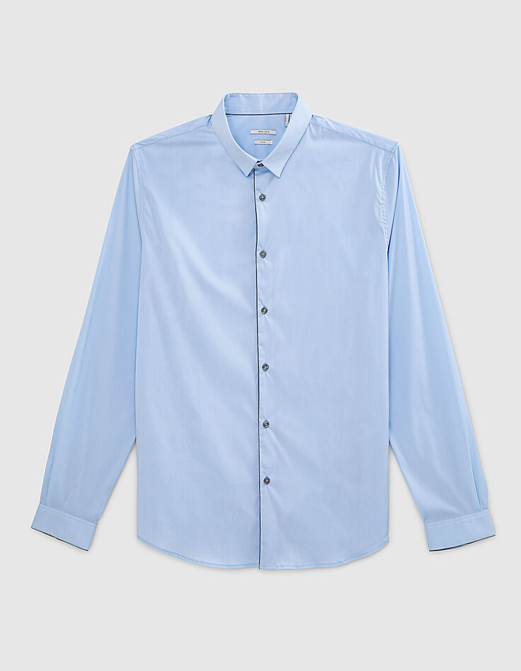Blaues SLIM-Herrenhemd mit marineblauer Paspel-1