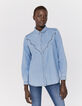 Blauw overhemd in katoen studdetails dames-1