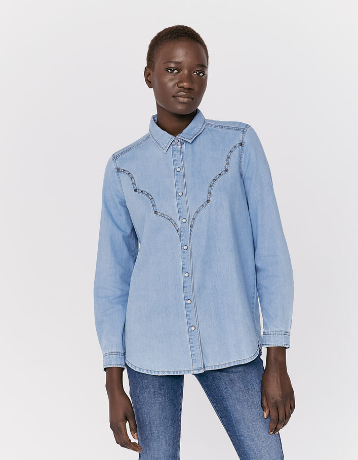Blauw overhemd in katoen studdetails dames - IKKS