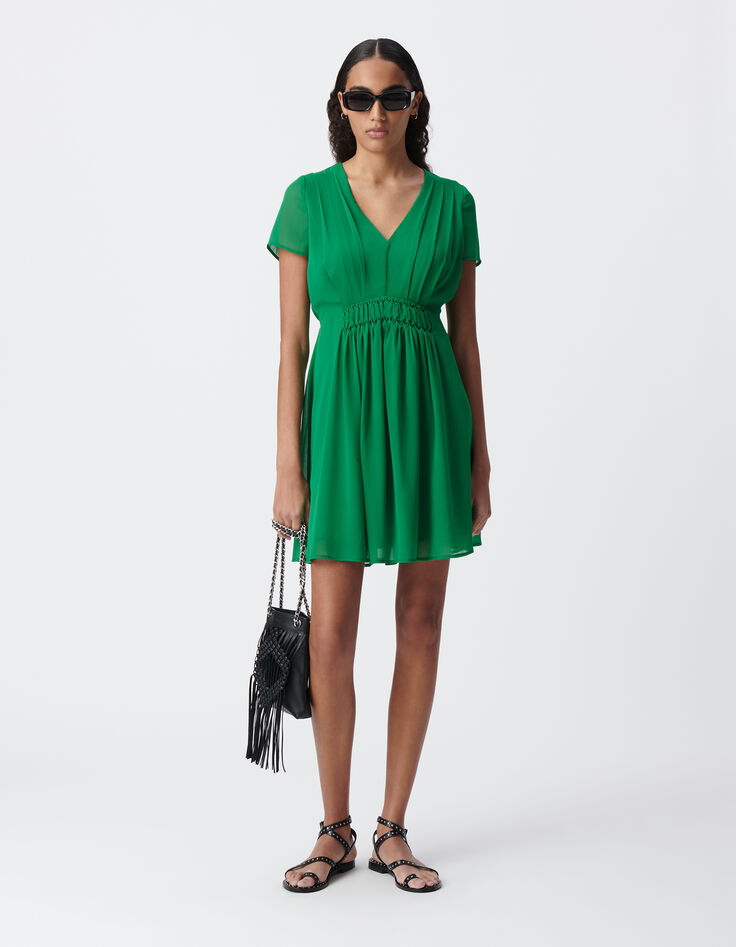 Vestido verde plisado cintura-1