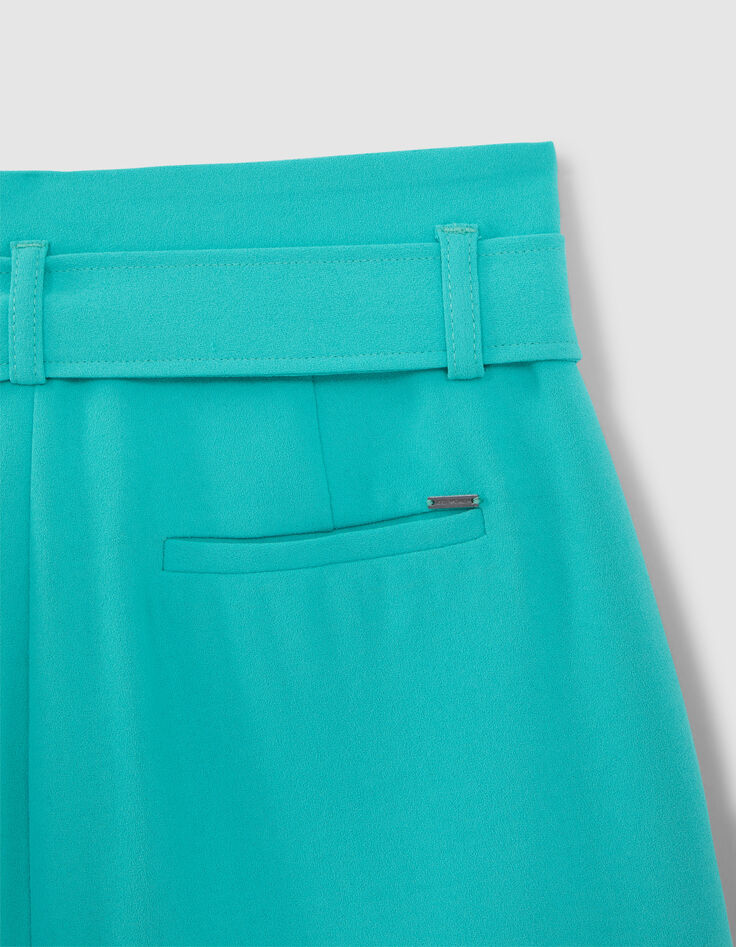 Azuurblauwe short hoge taille met riem Dames-5