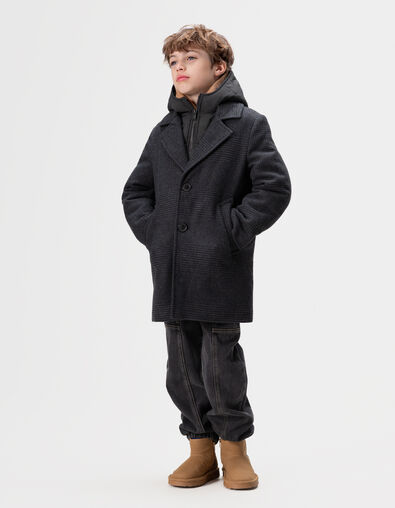 Boys’ navy check coat with hooded facing - IKKS