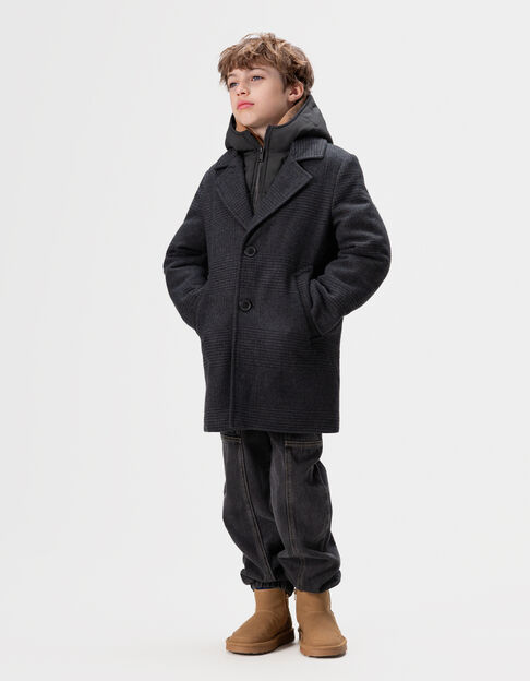 Boys’ navy check coat with hooded facing - IKKS