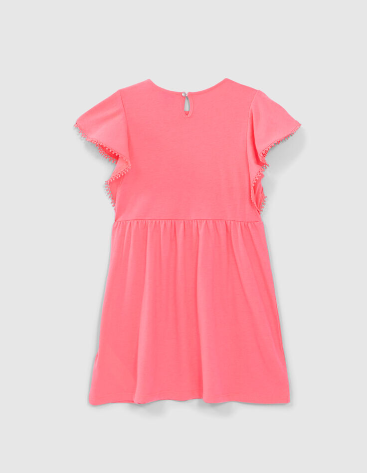 Neonrosa Mädchenkleid mit zweifarbigem Schriftzug-3