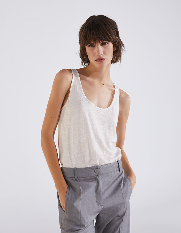 Débardeur en lin foil blanc cassé femme-1