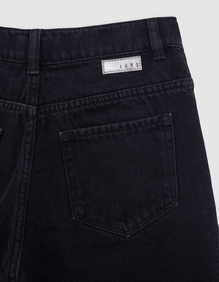 Short en jean noir Waterless bords frangés fille-6