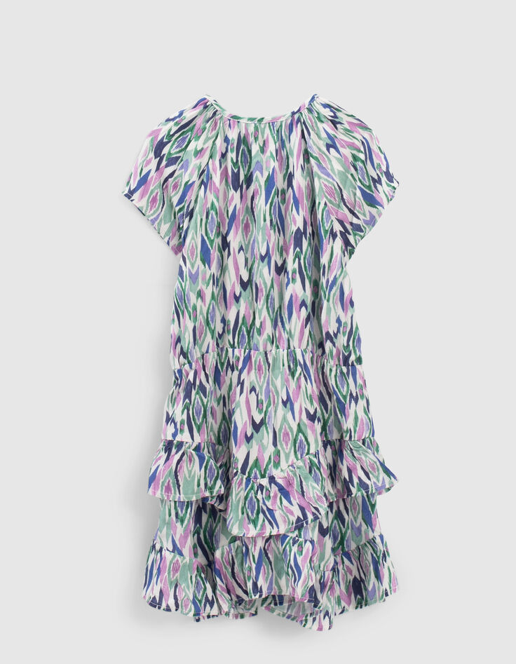 Girls’ off-white ikat diamond print asymmetric dress-2