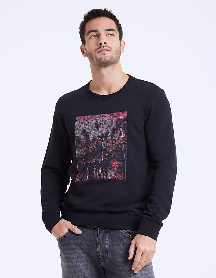 Men’s black sweatshirt, palm tree embroidery - IKKS