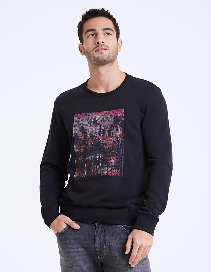 Sweat molleton noir brodé palmiers Homme-2 Sweat molleton noir brodé palmiers Homme-2