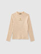 Girls’ sand marl ribbed funnel-neck T-shirt-1