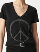 Women's black organic cotton peace and love studded tee-shirt-4