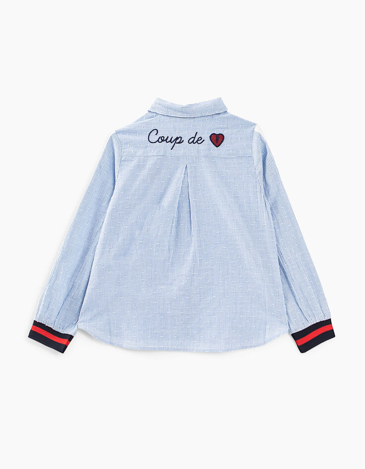 Chemise blanc cassé à rayures ciel avec bandes fille-3 Chemise blanc cassé à rayures ciel avec bandes fille-3