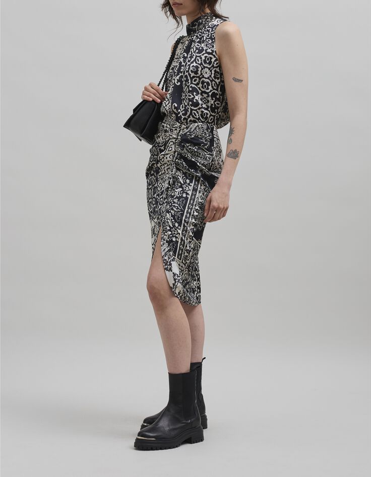 Top de cuello alto estampado patchwork negro para mujer-2