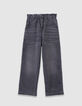 Graue Mädchen-Mom-Jeans sichtbare Knöpfe-4
