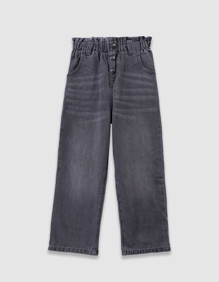 Graue Mädchen-Mom-Jeans sichtbare Knöpfe-4 Graue Mädchen-Mom-Jeans sichtbare Knöpfe-4