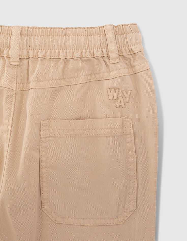 Beige Mädchenhose mit Gummizug am Bund-5