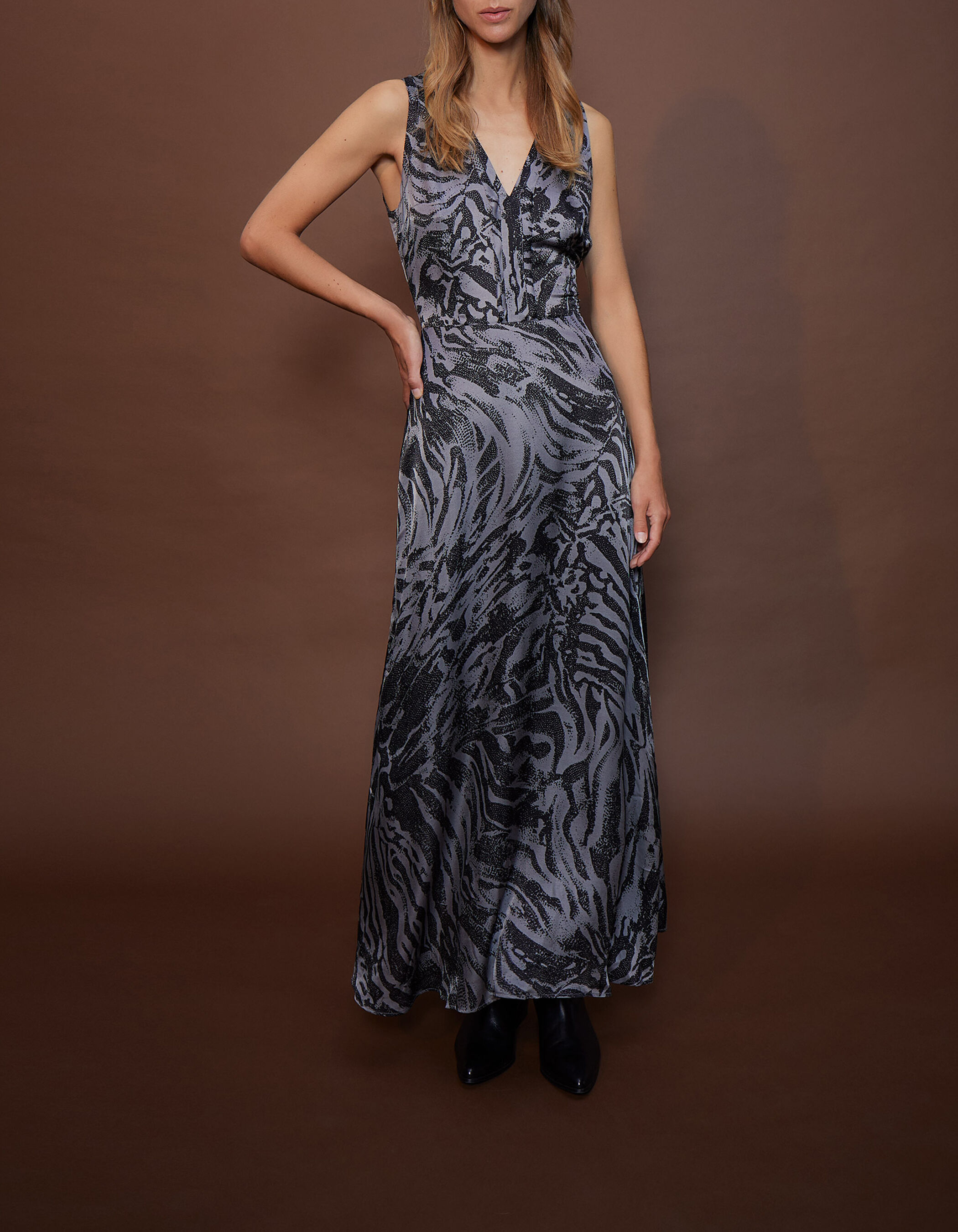 Pure Edition Robe longue grise imprim z br Femme