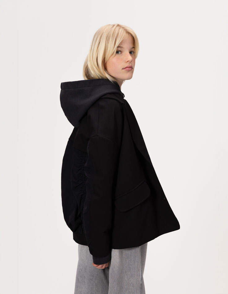 Zwart jasje twee materialen vestlook meisjes-2