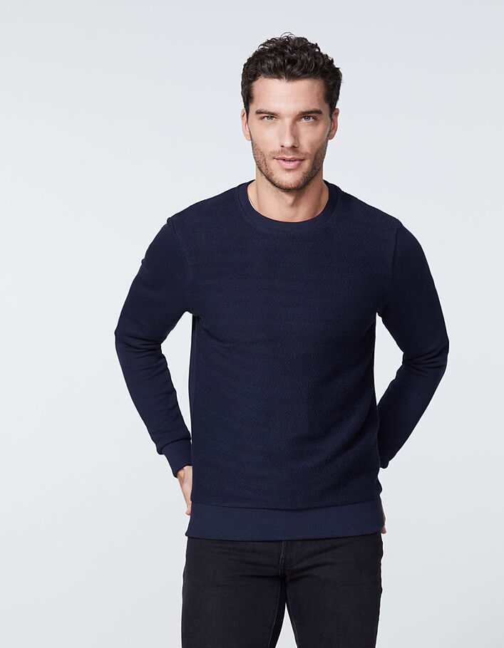 Marineblauwe sweater in visgraattricot Heren - IKKS